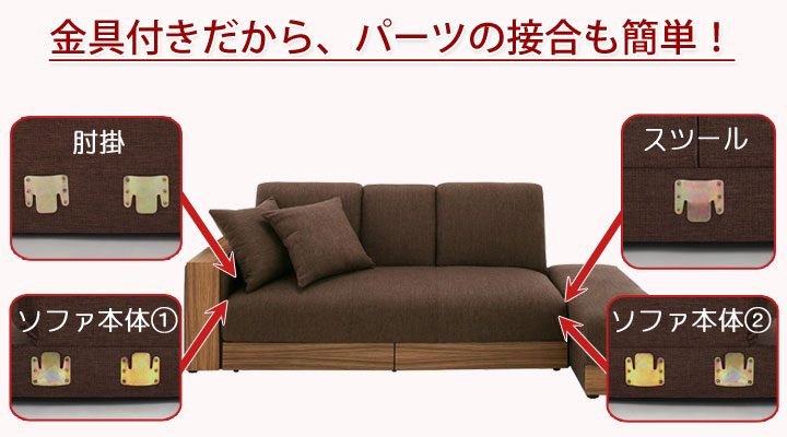 座面とスツールは金具で固定。